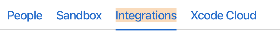 The Integrations tab selected in App Store Connect’s Users and Access section.