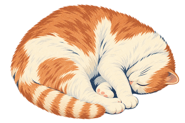 A ginger-and-white cat curled up asleep