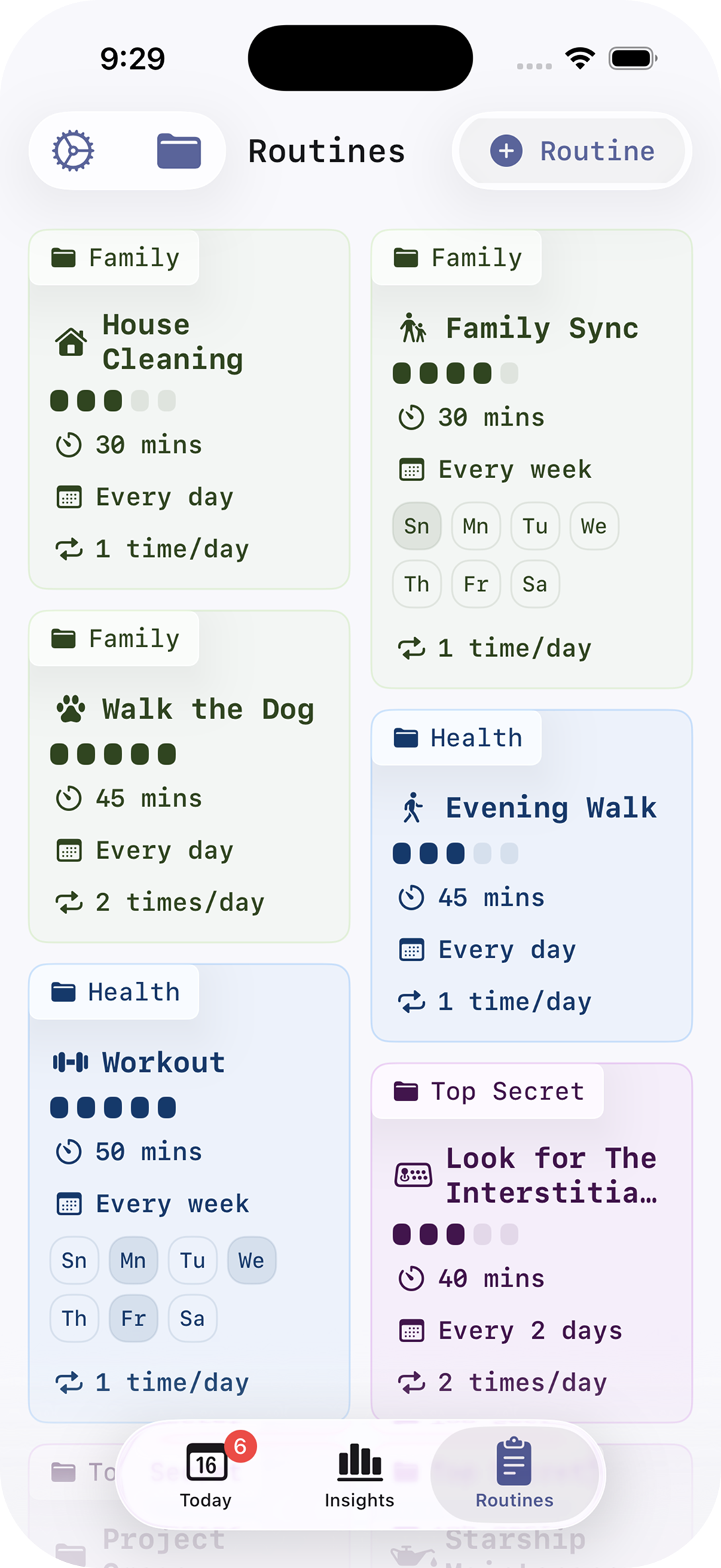 Rise routines showing family activities, health habits, and personal projects